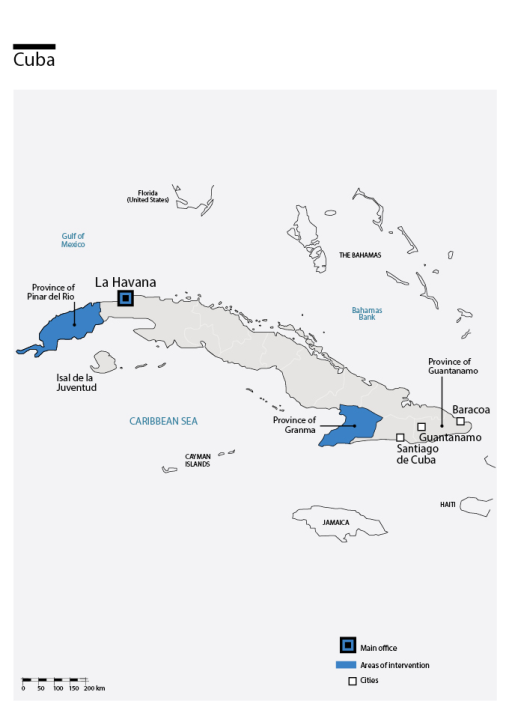 Carte des interventions de HI à Cuba