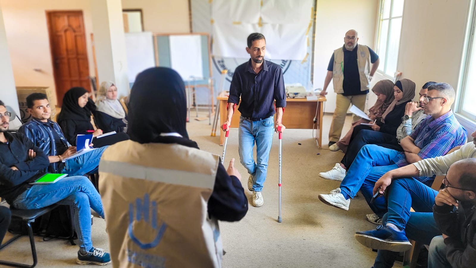 In the Middle Area in Gaza, training on ProvisiHI trains rehabilitation volunteers on how to use the mobility devices and to convey the right messages to the beneficiairies who will be provided with the devices.. ; }}