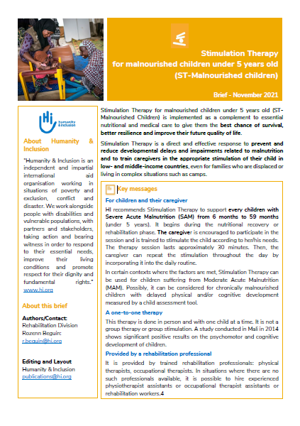 Cover of Brief Stimulation Therapy for Malnourished Children