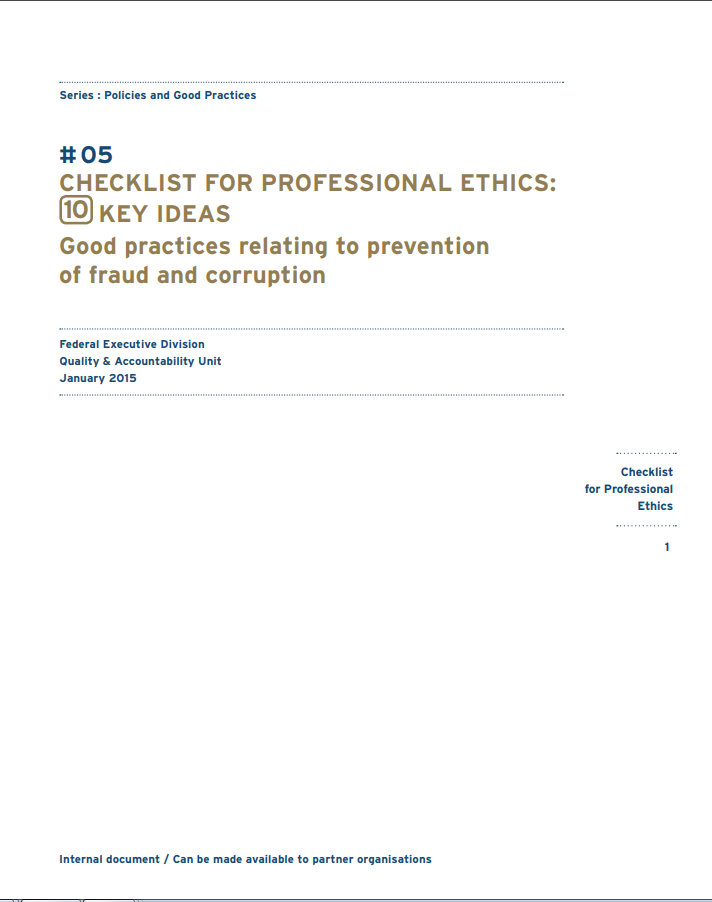 Coverage of the document Checklist for professional ethics