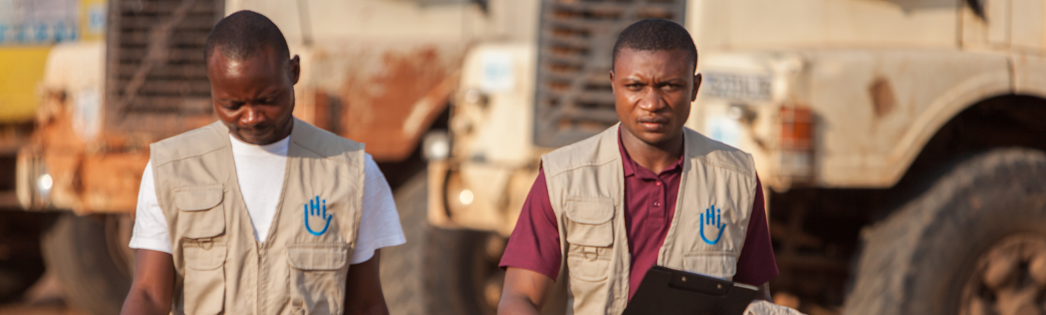 DRC, Edouard and Sylvain of the HI logistics platform project set up in response to the Kasai humanitarian crisis. DRC, Edouard and Sylvain of the HI logistics platform project set up in response to the Kasai humanitarian crisis.