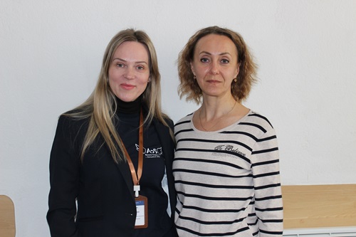 Margarita Mokienko, a resident of Pokrovske, Dnipropetrovsk Oblast, survived a Russian Iskander attack, with Ivanna Nevirets, a psychologist at the Angels of Salvation Charitable Foundation. Dnipro, April 2026 