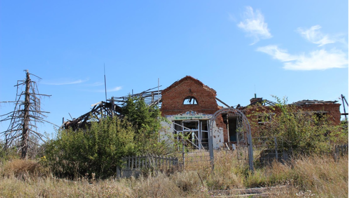 School destroyed by a rocket strike, Kharkiv region. ; }}