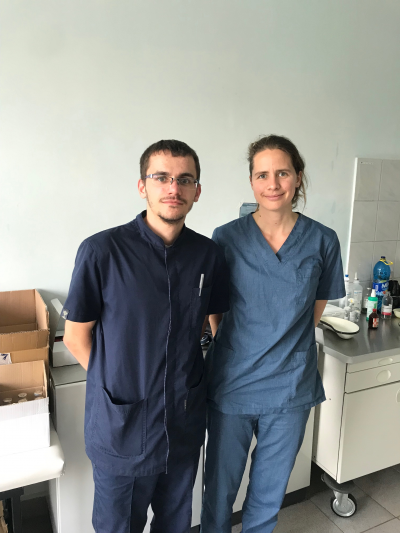 Rostyk (left), a physical therapy assistant in Ukraine, and Violette, HI emergency rehabilitation manager