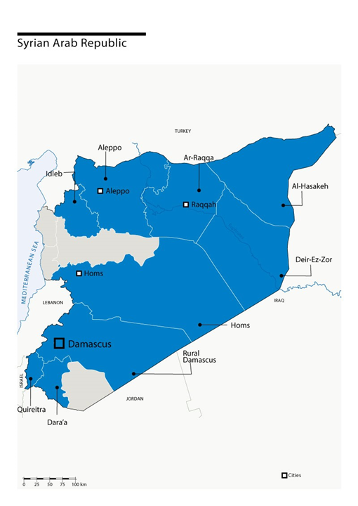 Carte des interventions de HI en Syrie
