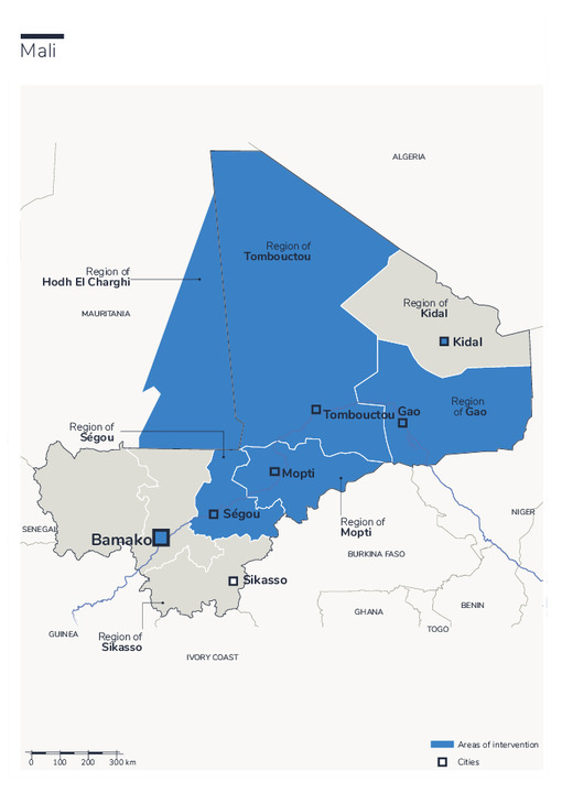 Carte des interventions de HI au Mali