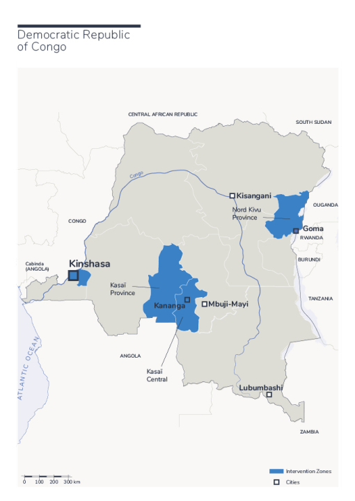 Carte des interventions de HI en RDC