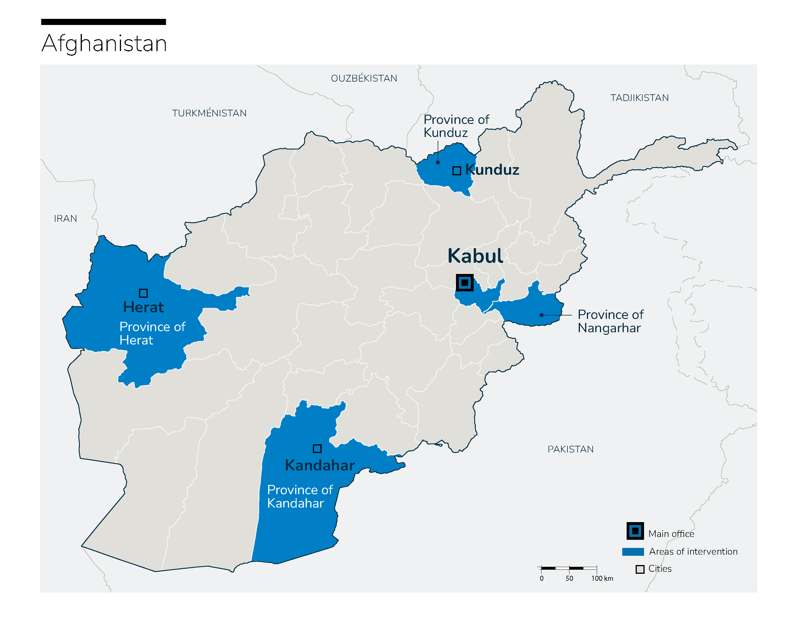 Carte des interventions de HI en Afghanistan