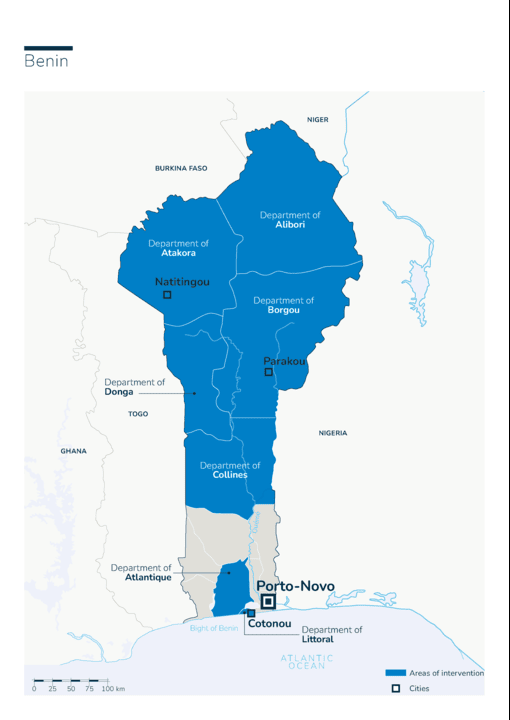 Carte des interventions de HI au Bénin