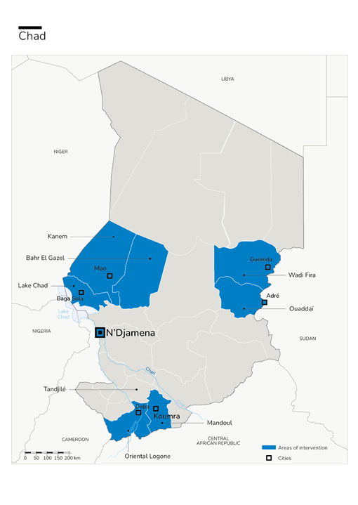 Carte des interventions de HI au Tchad