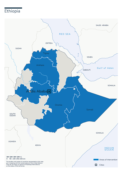 Map of Humanity & Inclusion's interventions in Ethiopia