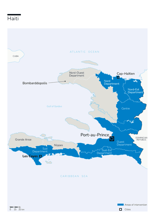 Carte des interventions de HI en Haiti