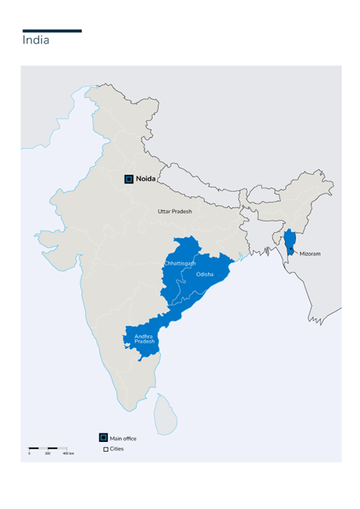 Carte de l’Inde avec la présence de HI