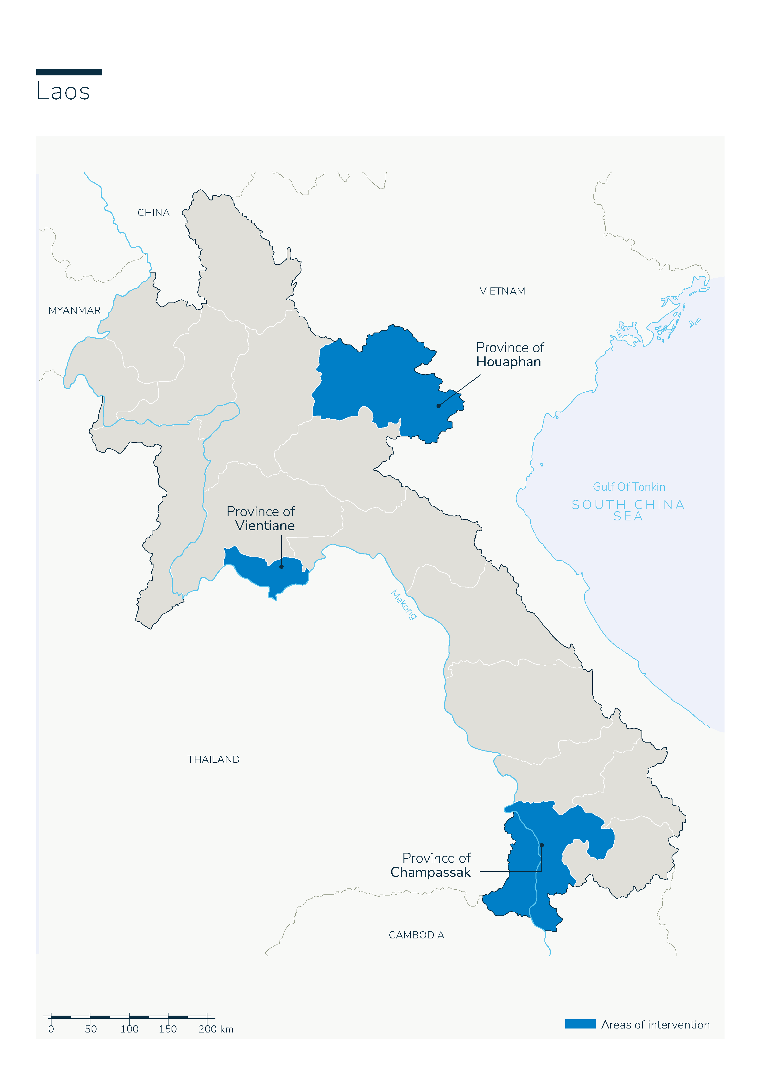 Carte des interventions de HI au Laos