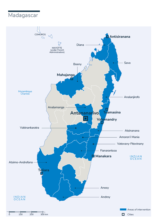 Carte des interventions de HI à Madagascar