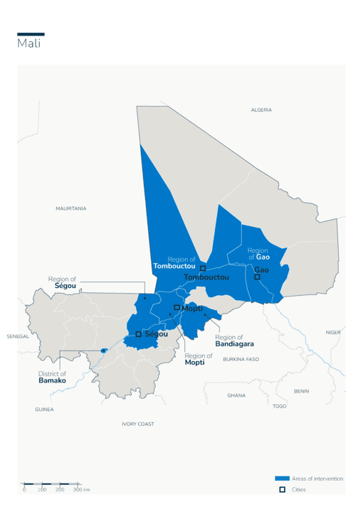 Carte des interventions de HI au Mali