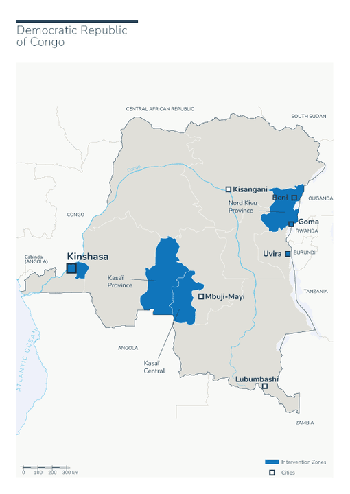 Map of Humanity & Inclusion's interventions in DRC