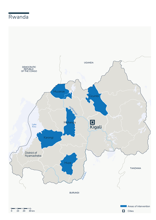 Map of HI's interventions in Rwanda