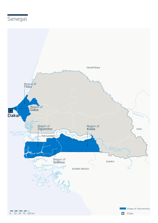Carte des interventions de HI Sénégal