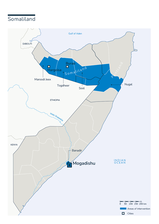 Carte des interventions de HI en Somaliland