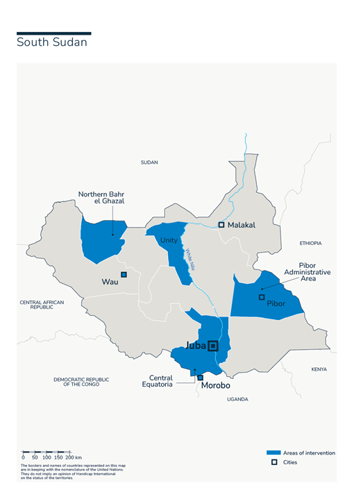 Map of South Soudan: presence of Humanity & Inclusion in the country