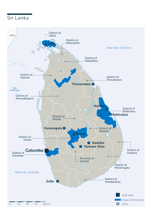 Map of Humanity & Inclusion's interventions in Sri Lanka