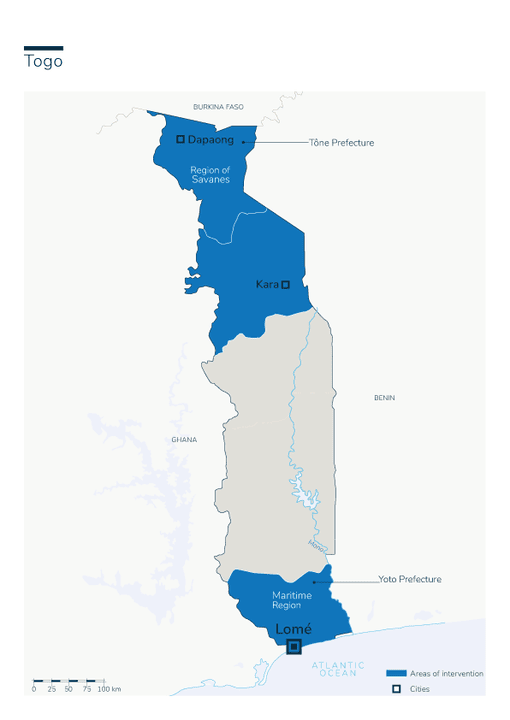 Carte des interventions de HI au Togo