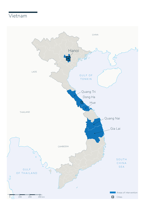 Carte des interventions de HI au Vietnam