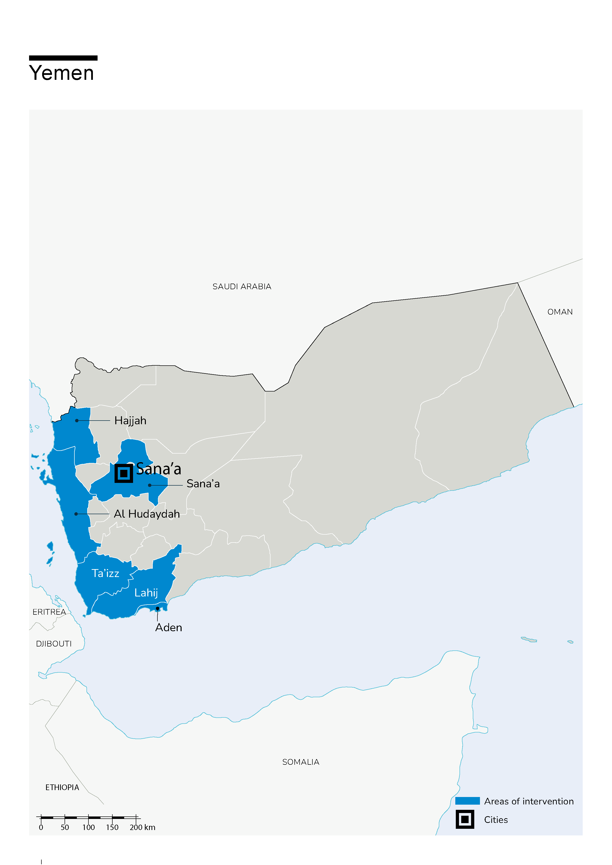 Map of Humanity & Inclusion's interventions in Yemen