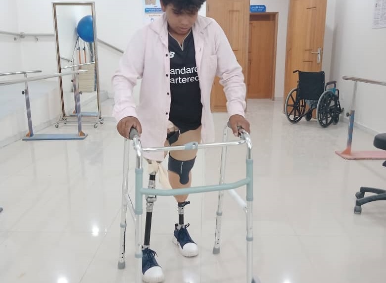 13 old Hussein has both legs torn apart by a landmine. HI supports him to walk again.
