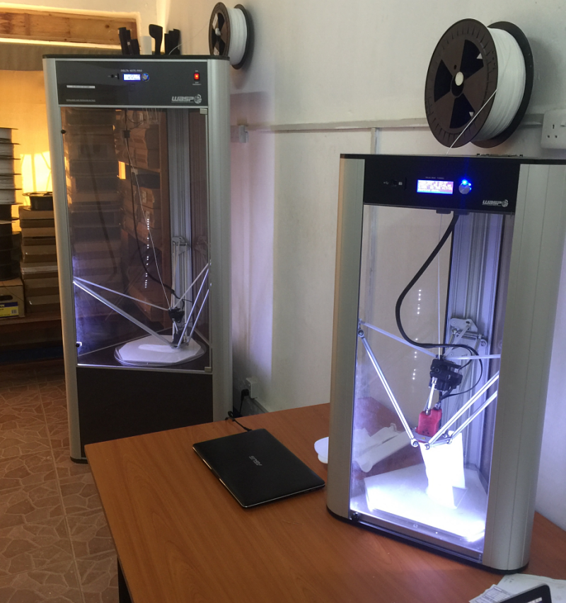 Two 3D printers at HI's office in Arua, Uganda