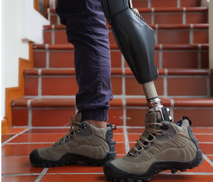 A person with a prosthetic leg.