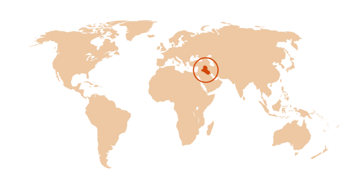 World map with a focus on Iraq.